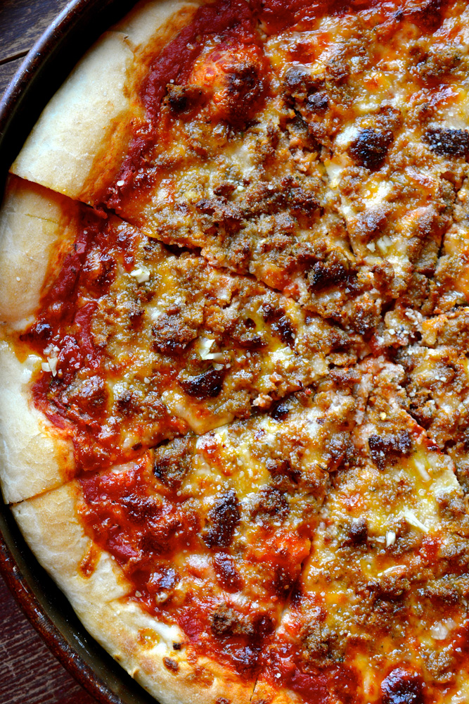 Meatball Pizza with Garlic Oil & Crushed Red Pepper