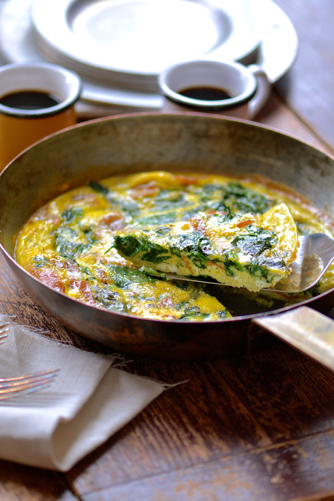 Sauteed Spinach & Bacon Slow Baked Frittata 