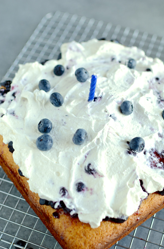 Lemon Cake with Blueberry Drizzle & Sweetened Whipped Cream CiaoChowBambina.com
