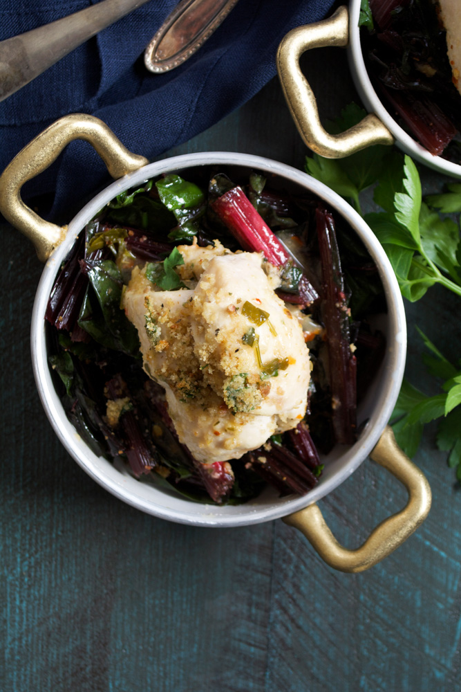 Chicken Breast in Lemon-Herb Sauce with Roasted Swiss Chard ciaochowbambina.com