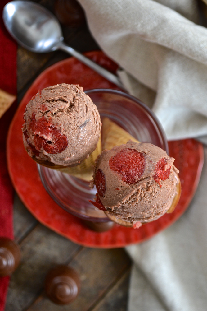 Dark Chocolate Cherry Cordial No-Churn Ice Cream ciaochowbambina.com