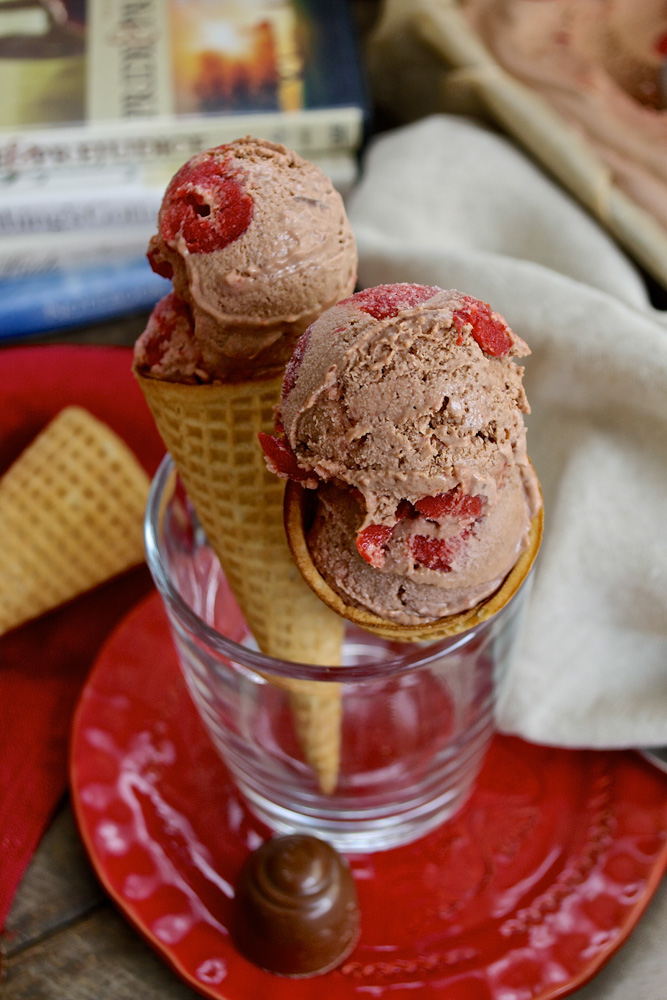 Dark Chocolate Cherry Cordial No-Churn Ice Cream ciaochowbambina.com