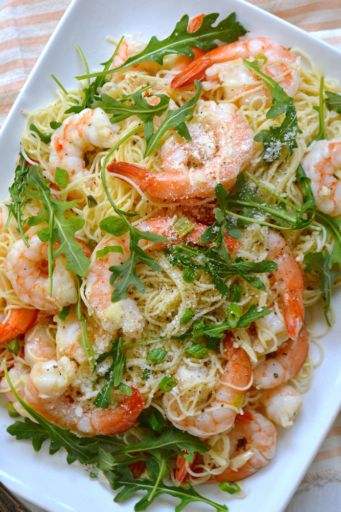Shrimp Scampi with Rocket and Angel Hair Spaghetti ciaochowbambina.com