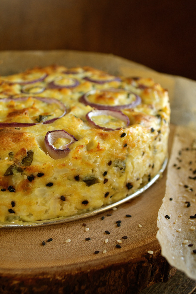 Cauliflower Cake with Pecorino Romano & Sweet Basil ciaochowbambina.com