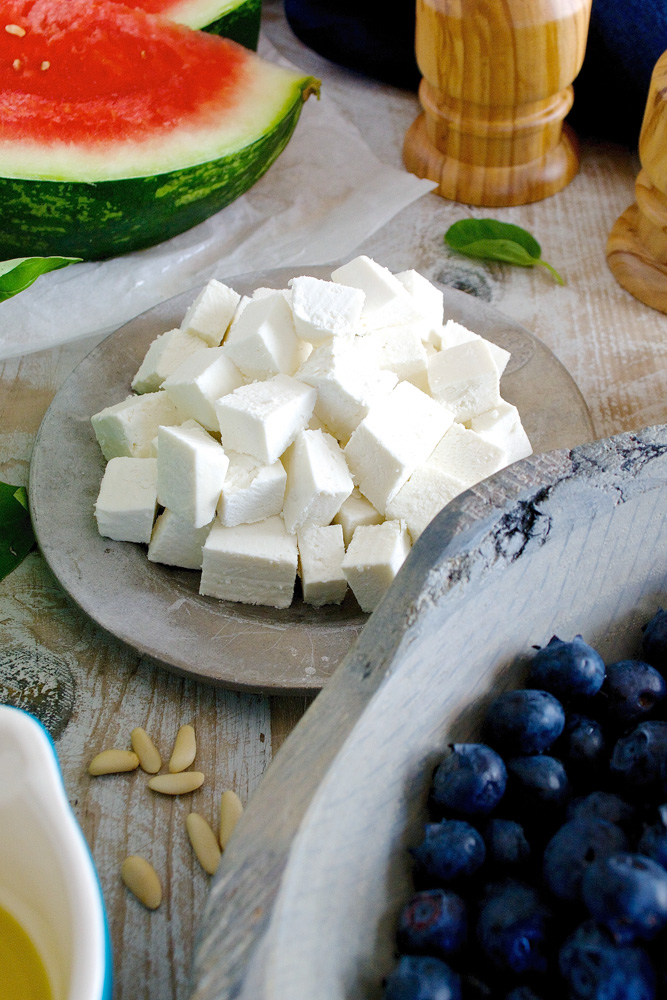 Watermelon Summer Salad with Basil and Blueberries ciaochowbambina.com