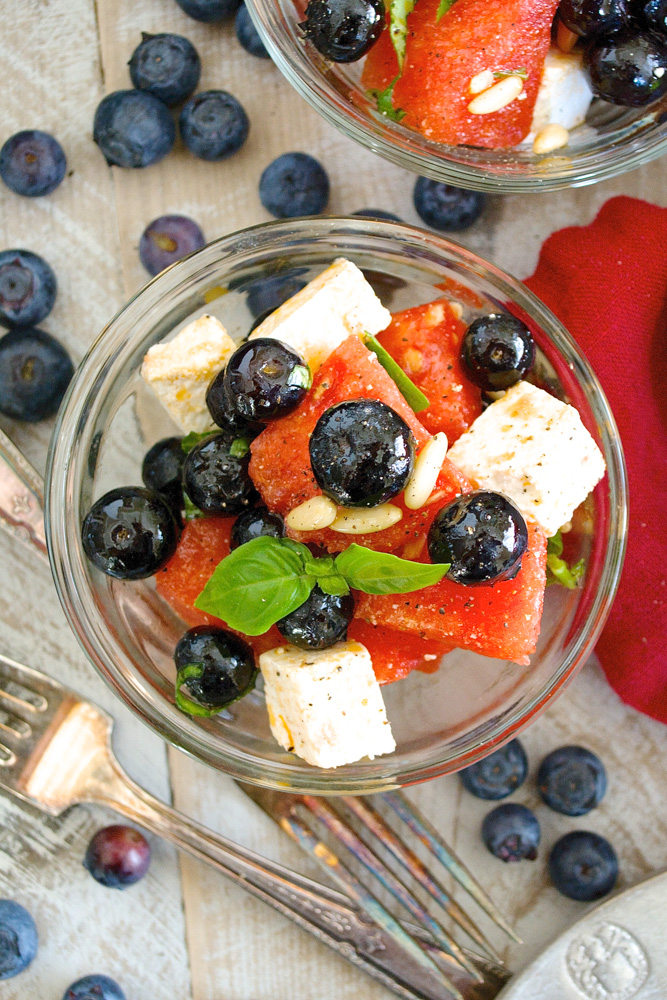Watermelon Summer Salad with Basil and Blueberries ciaochowbambina.com
