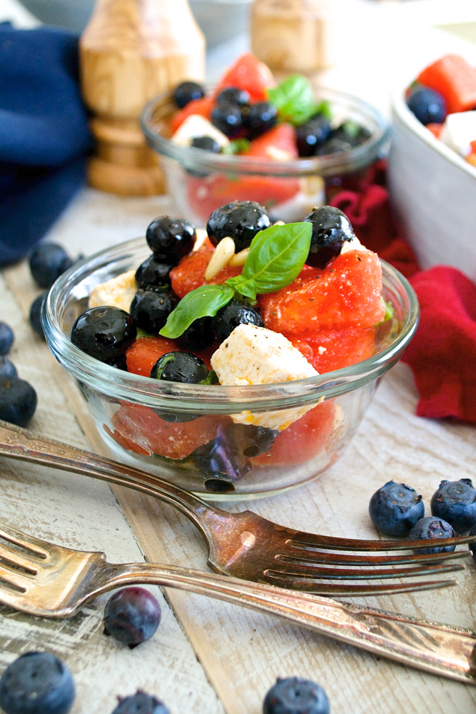 Watermelon Summer Salad with Basil and Blueberries ciaochowbambina.com