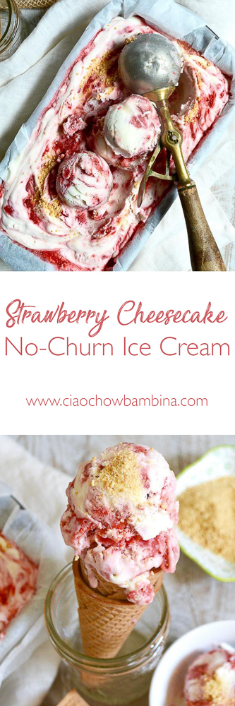 Strawberry Cheesecake No-Churn Ice Cream ciaochowbambina.com