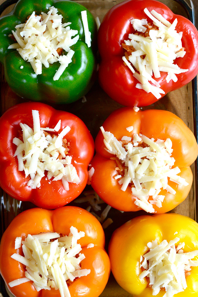 Homemade Stuffed Bell Peppers with Mini Meatballs and Fontina Cheese ciaochowbambina.com