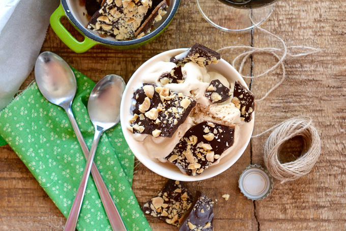 Chocolate Stout No-Churn Ice Cream with Homemade Toffee Crumble ciaochowbambina.com