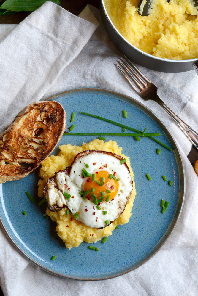 Creamy Mascarpone Polenta with Crispy Fried Eggs ciaochowbambina.com
