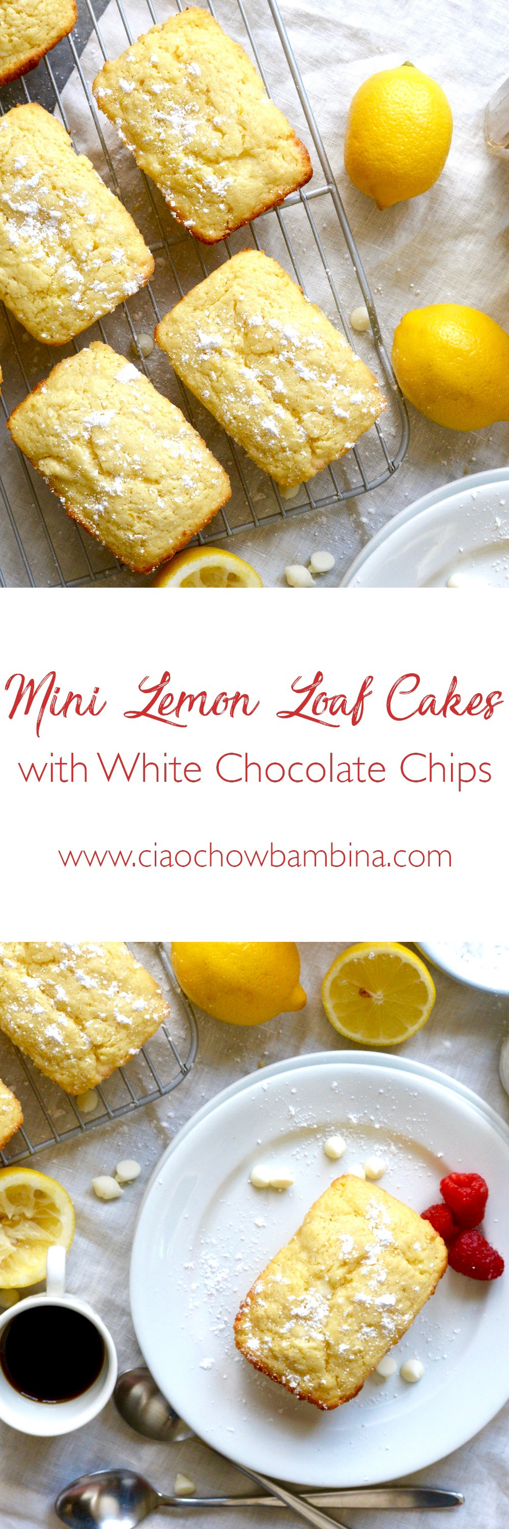 Mini Lemon Loaf Cakes with White Chocolate Chips ciaochowbambina.com