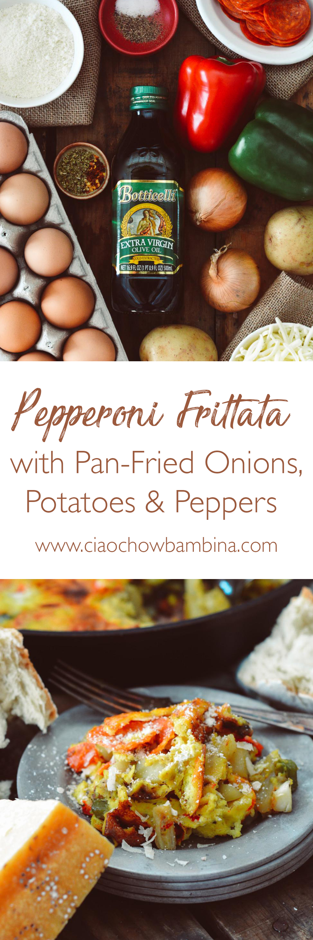 Pepperoni Frittata with Pan-Fried Onions, Potatoes & Peppers ciaochowbambina.com