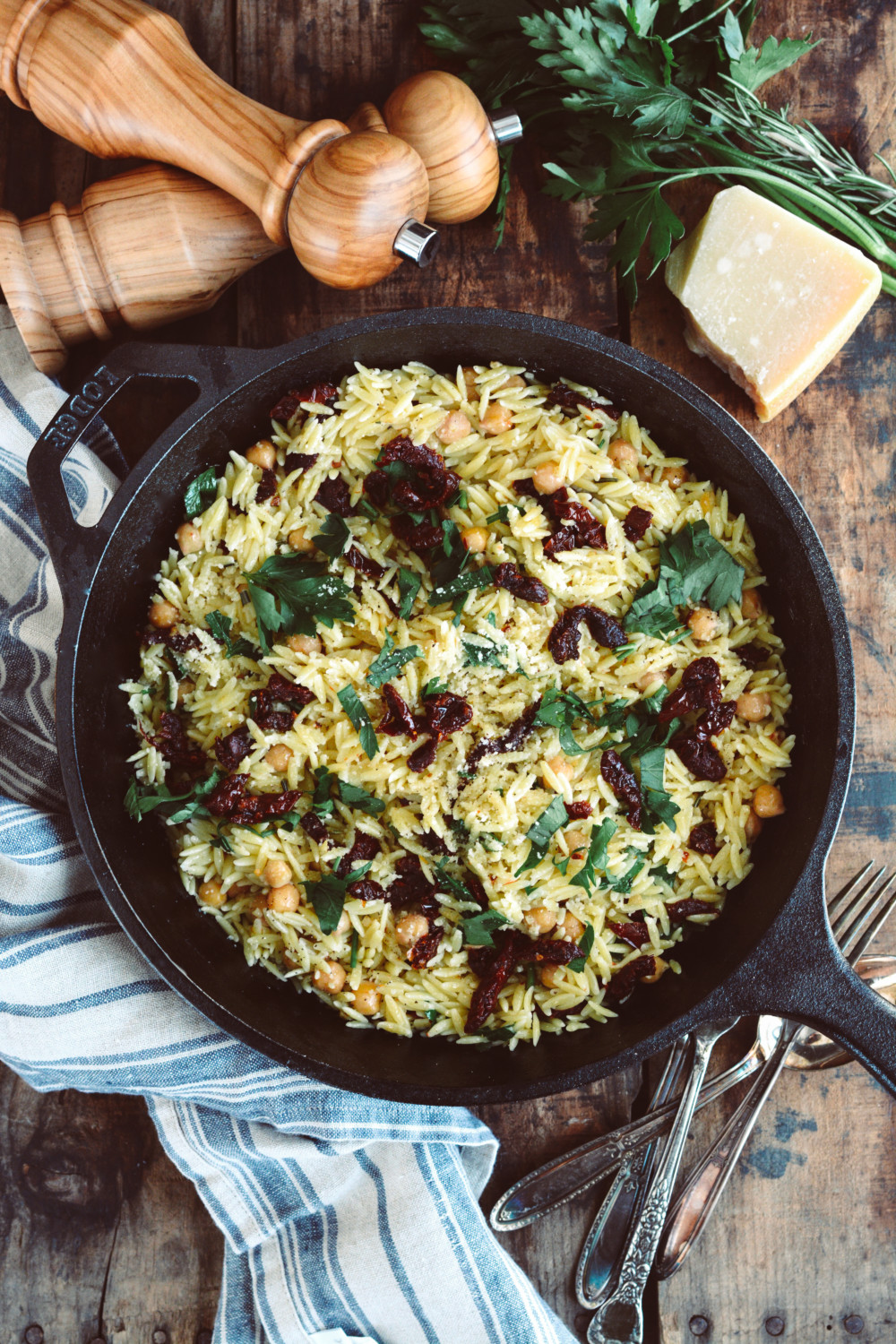 Orzo with Sun-Dried Tomatoes, Chickpeas and Herbs ciaochowbambina.com