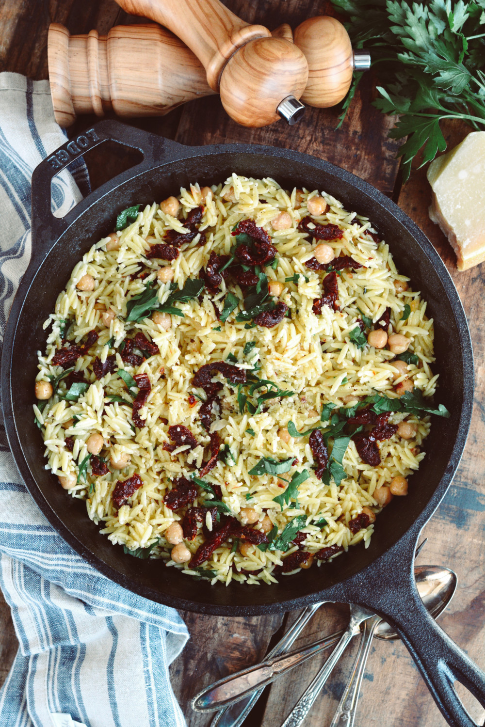 Orzo with Sun-Dried Tomatoes, Chickpeas and Herbs ciaochowbambina.com