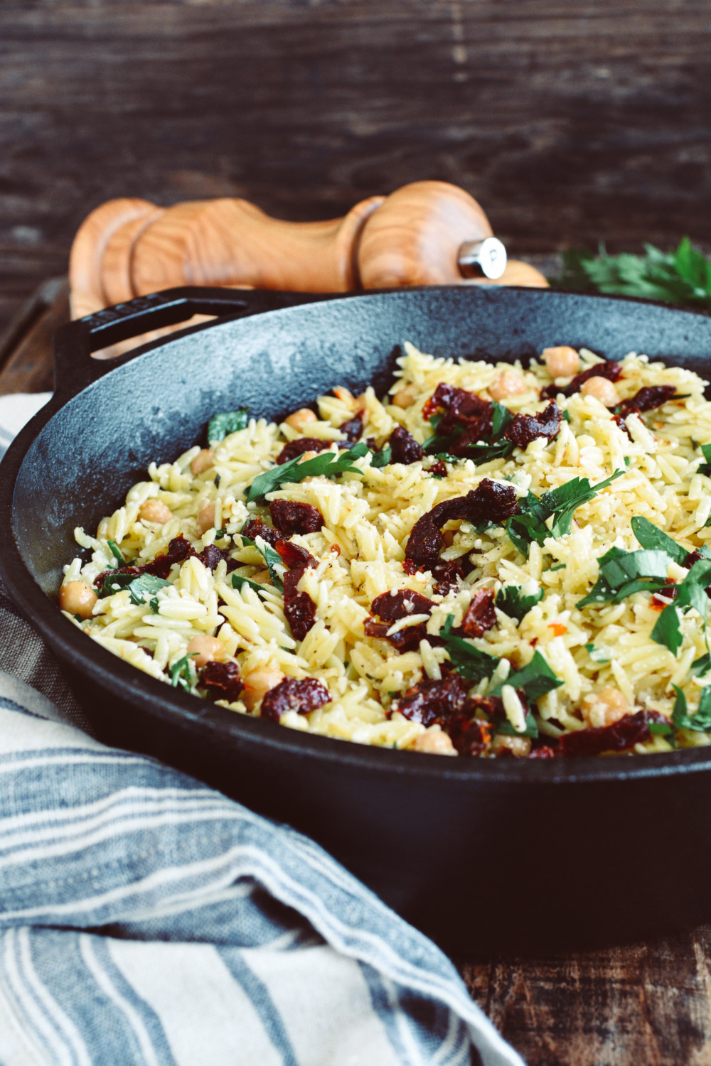 Orzo with Sun-Dried Tomatoes, Chickpeas and Herbs ciaochowbambina.com