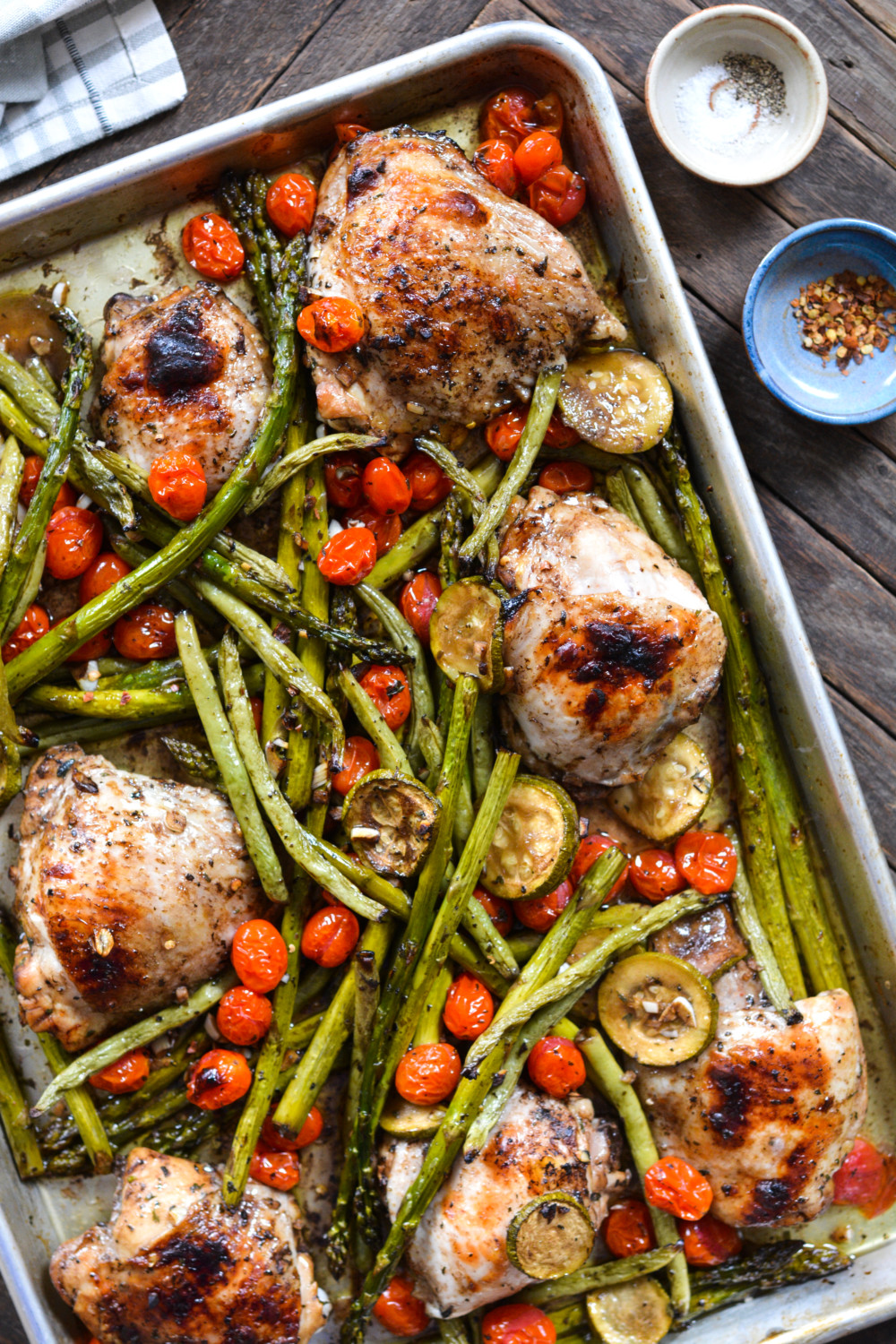 Sheet Pan Chicken Thighs with Summer Vegetables ciaochowbambina.com