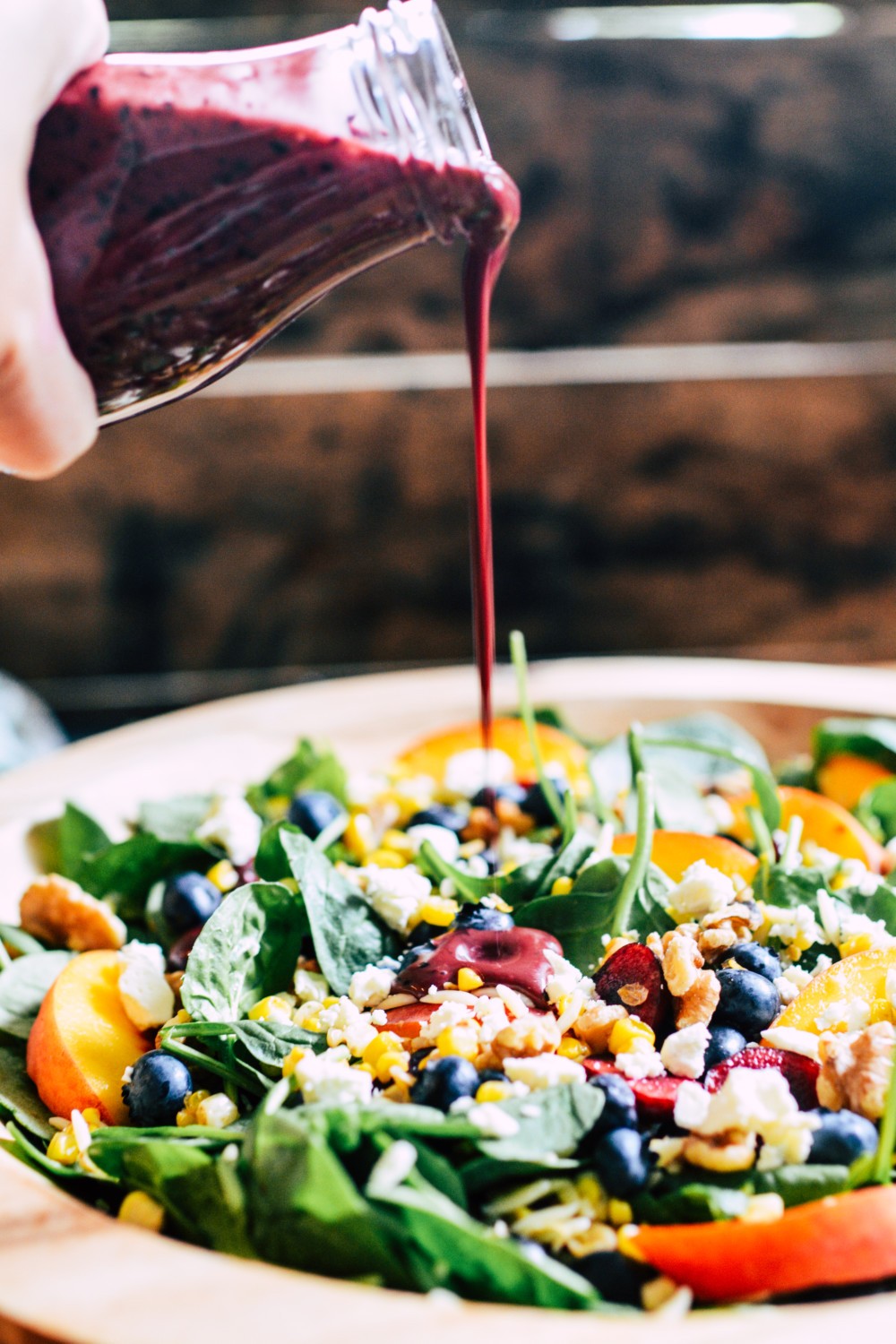 Spinach & Orzo Summer Salad with Stone Fruit & Blueberry-Thyme Vinaigrette ciaochowbambina.com