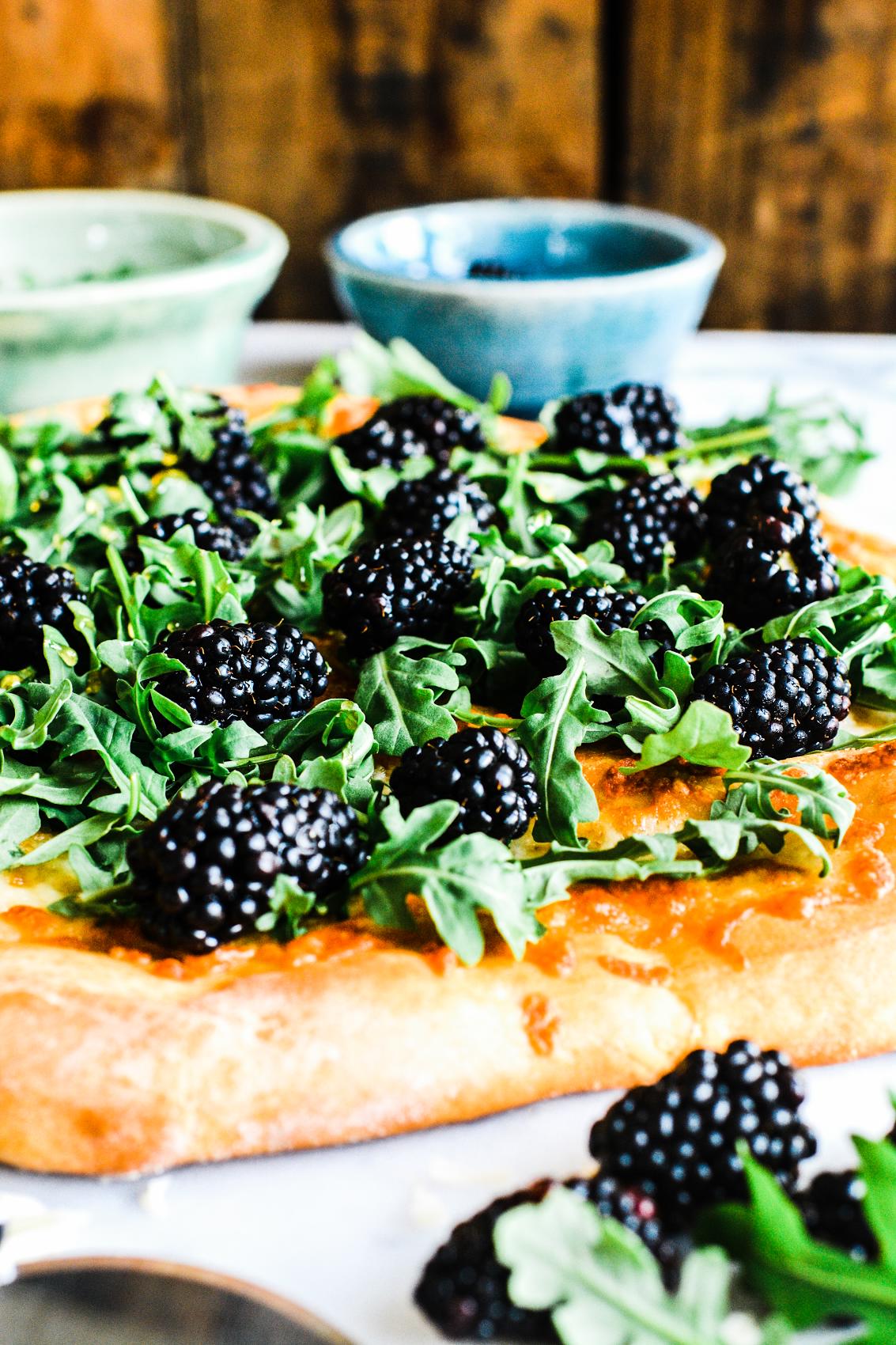 Focaccia with Blackberries, Mozzarella, Arugula & Honey ciaochowbambina.com