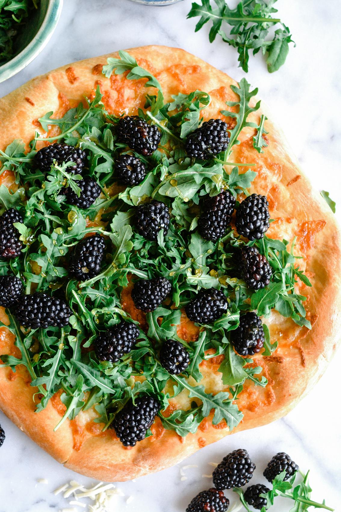 Focaccia with Blackberries, Mozzarella, Arugula & Honey ciaochowbambina.com