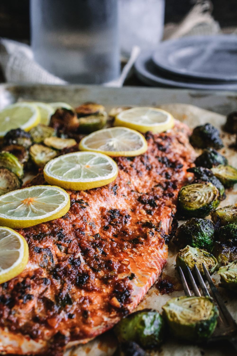 Pan Roasted Citrus Glazed Salmon with Brussels Sprouts ciaochowbambina.com