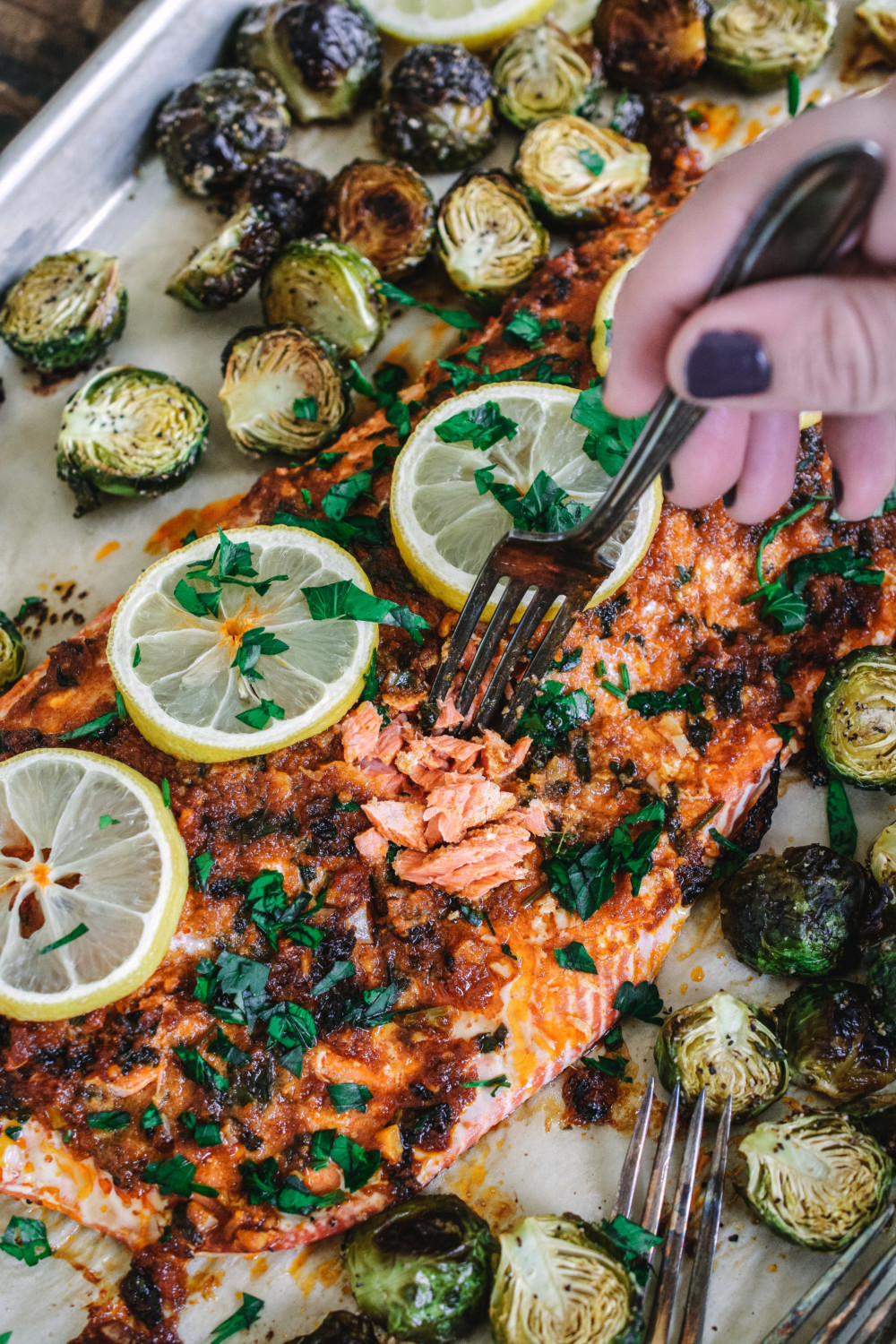 Pan Roasted Citrus Glazed Salmon with Brussels Sprouts ciaochowbambina.com