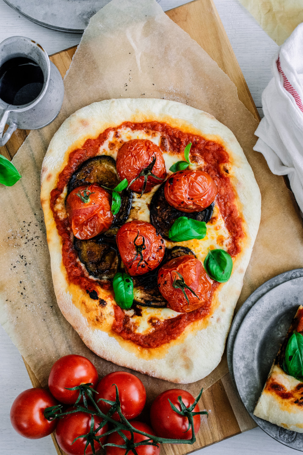 Roasted Eggplant, Tomato and Basil Pizza ciaochowbambina.com