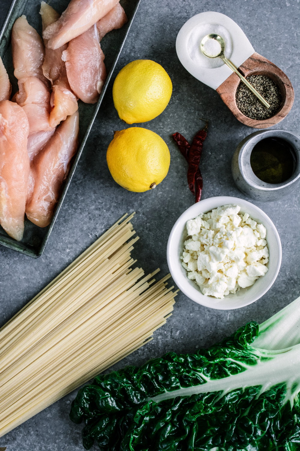 Lemon Linguine with Chicken, Swiss Chard & Feta