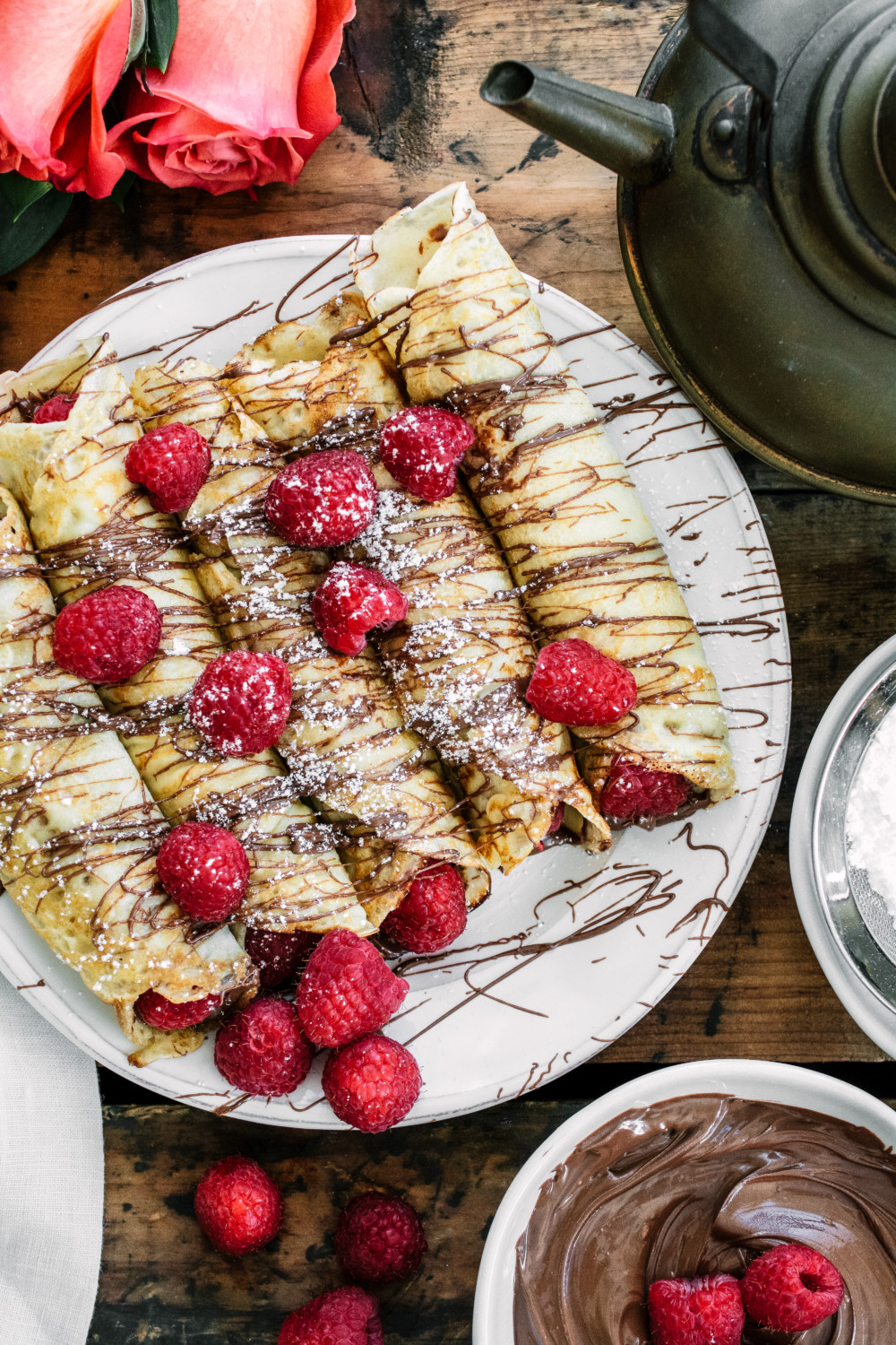 Almond Scented Crepes with Nutella & Raspberries