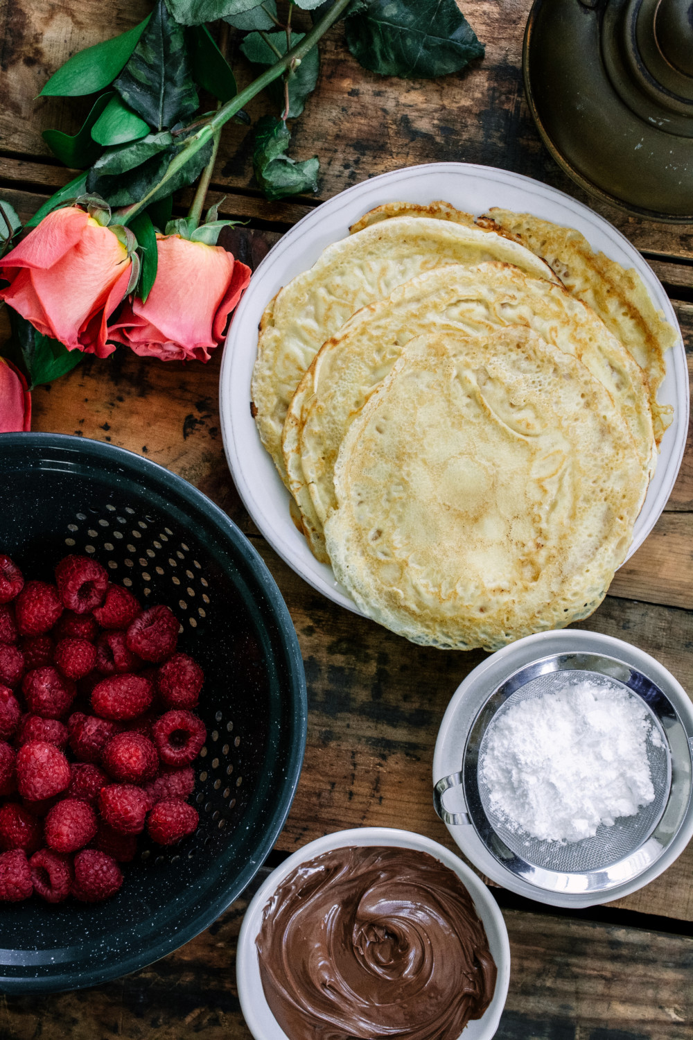 Almond Scented Crepes with Nutella & Raspberries