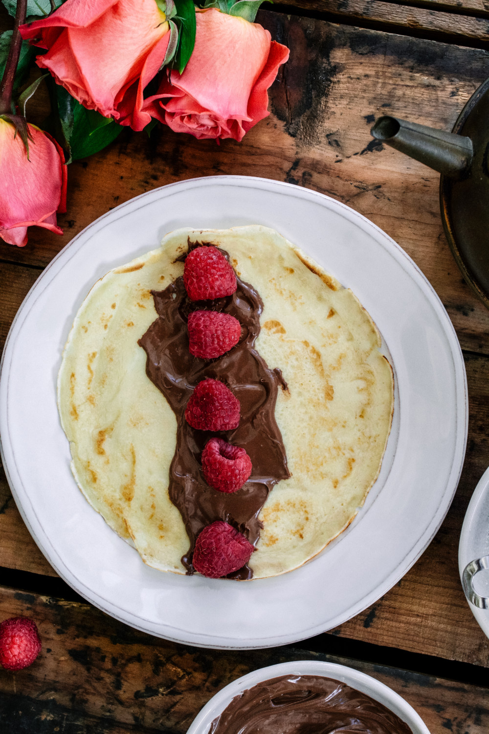 Almond Scented Crepes with Nutella & Raspberries